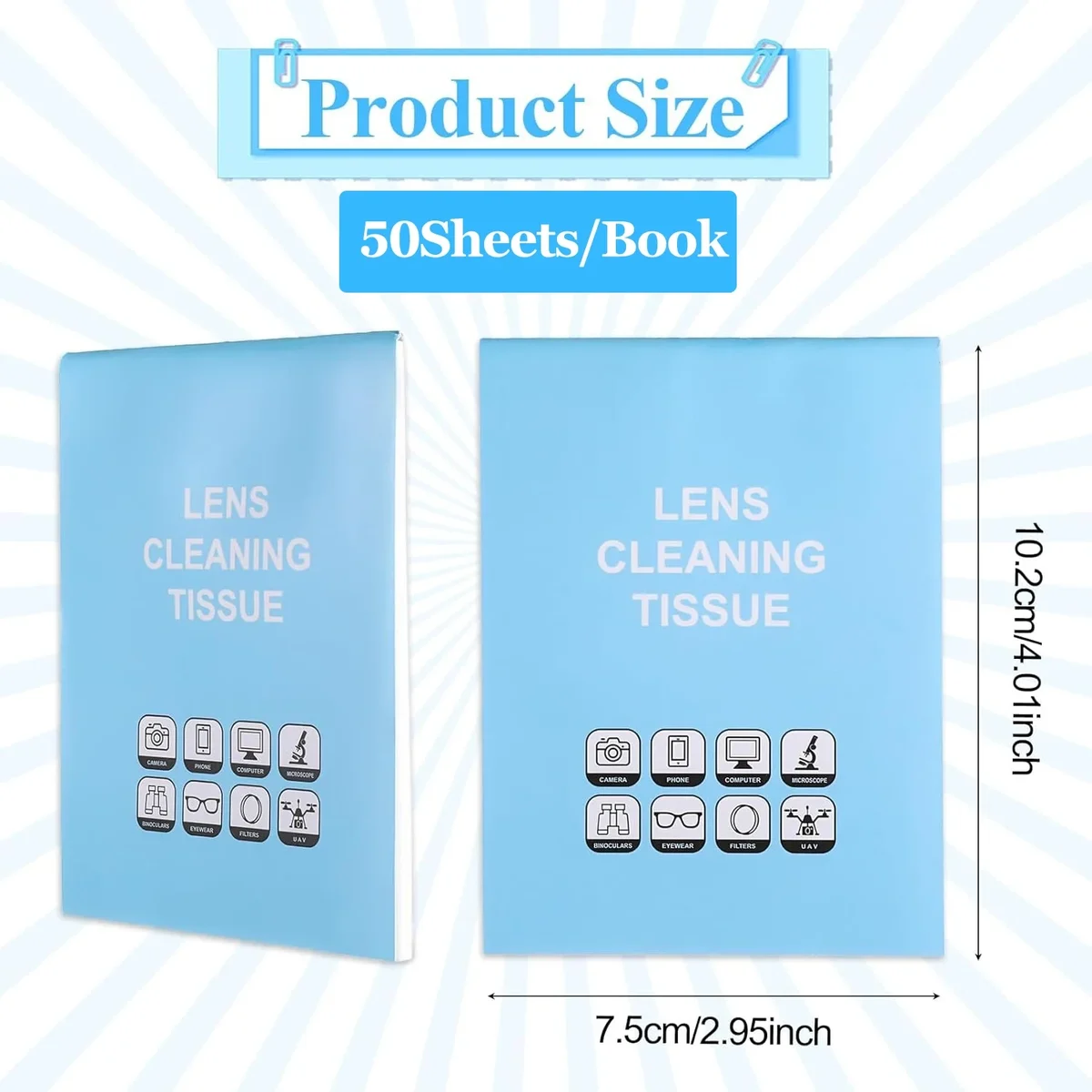 Lens cleaning tissue, 600 sheets in 12 booklets — representative supplier photograph