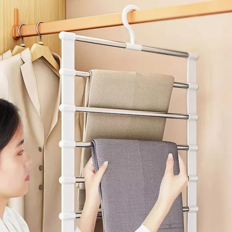 Multi-bar trouser hanger with swivel hook, space-saving closet rack — representative supplier photograph