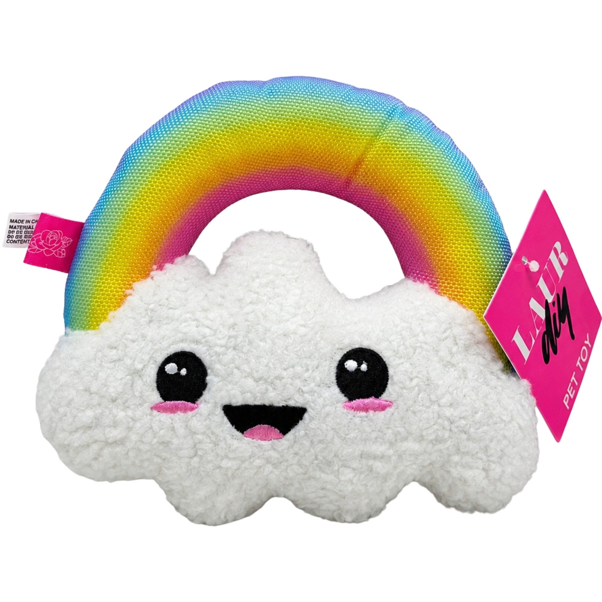 Bulk 12-Pack: LAUR diy Plush Rainbow Cloud Pet Rope Toy with Squeaker