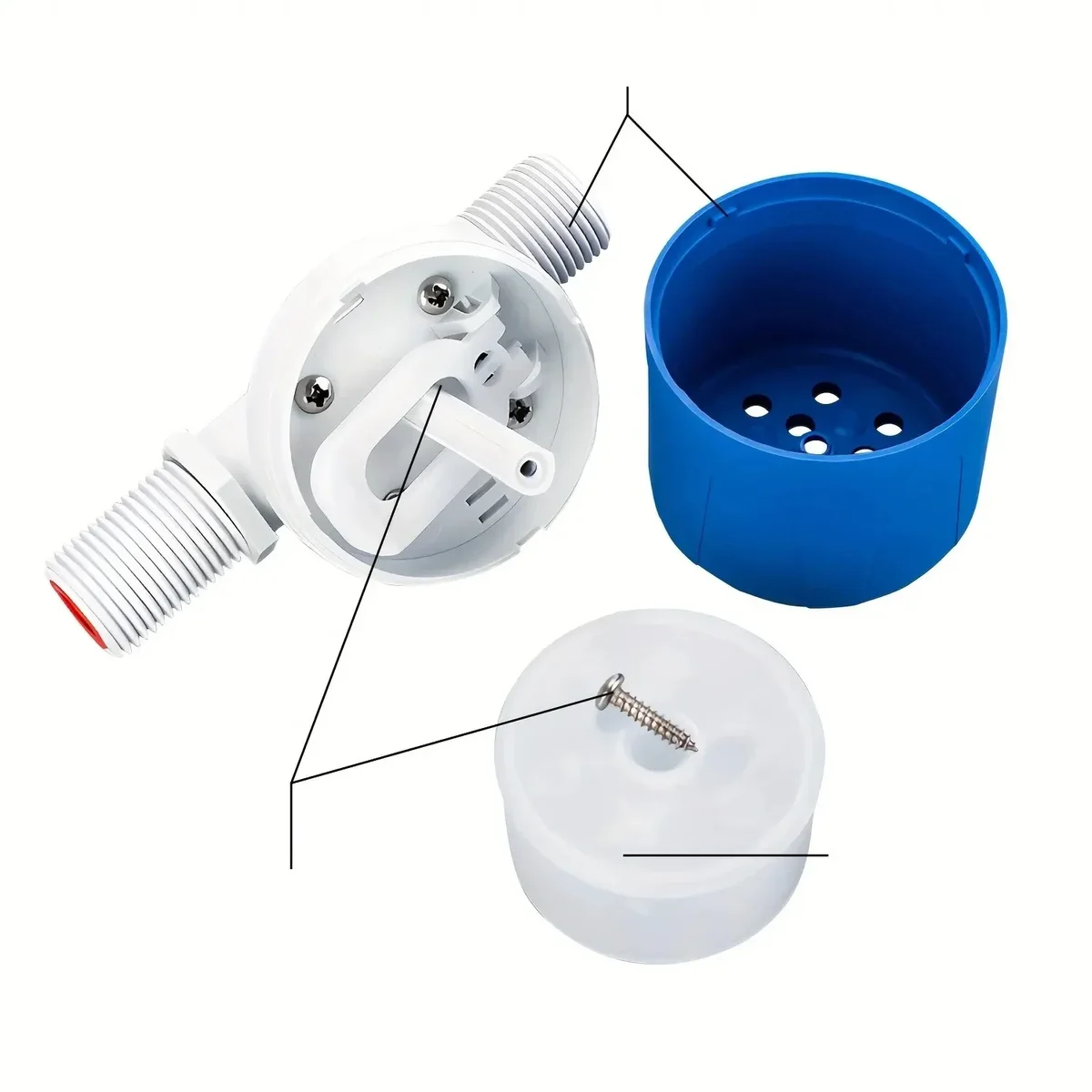 Automatic float valve, 1/2 in side inlet, nylon — representative supplier photograph