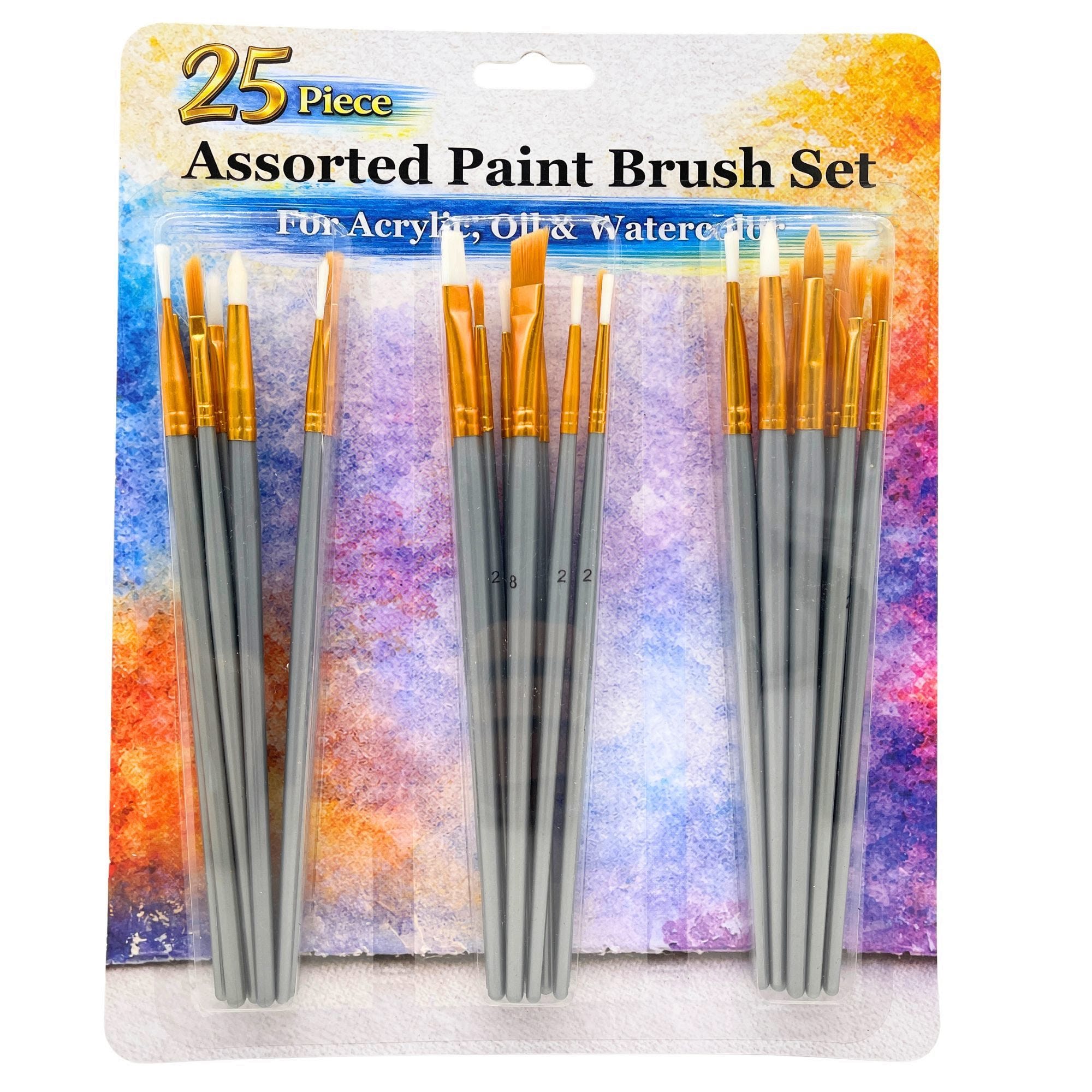 Bulk 24-Pack: 25 Piece Assorted Paint Brush Set for Acrylic Oil and Watercolor Art