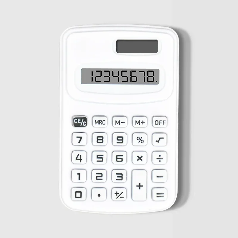 Pocket calculator, 8 digits, pastel colours — representative supplier photograph