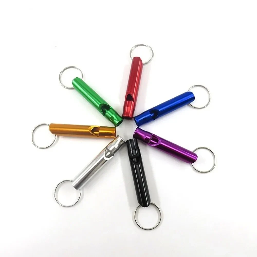 Aluminium whistle keychain, seven colours — representative supplier photograph