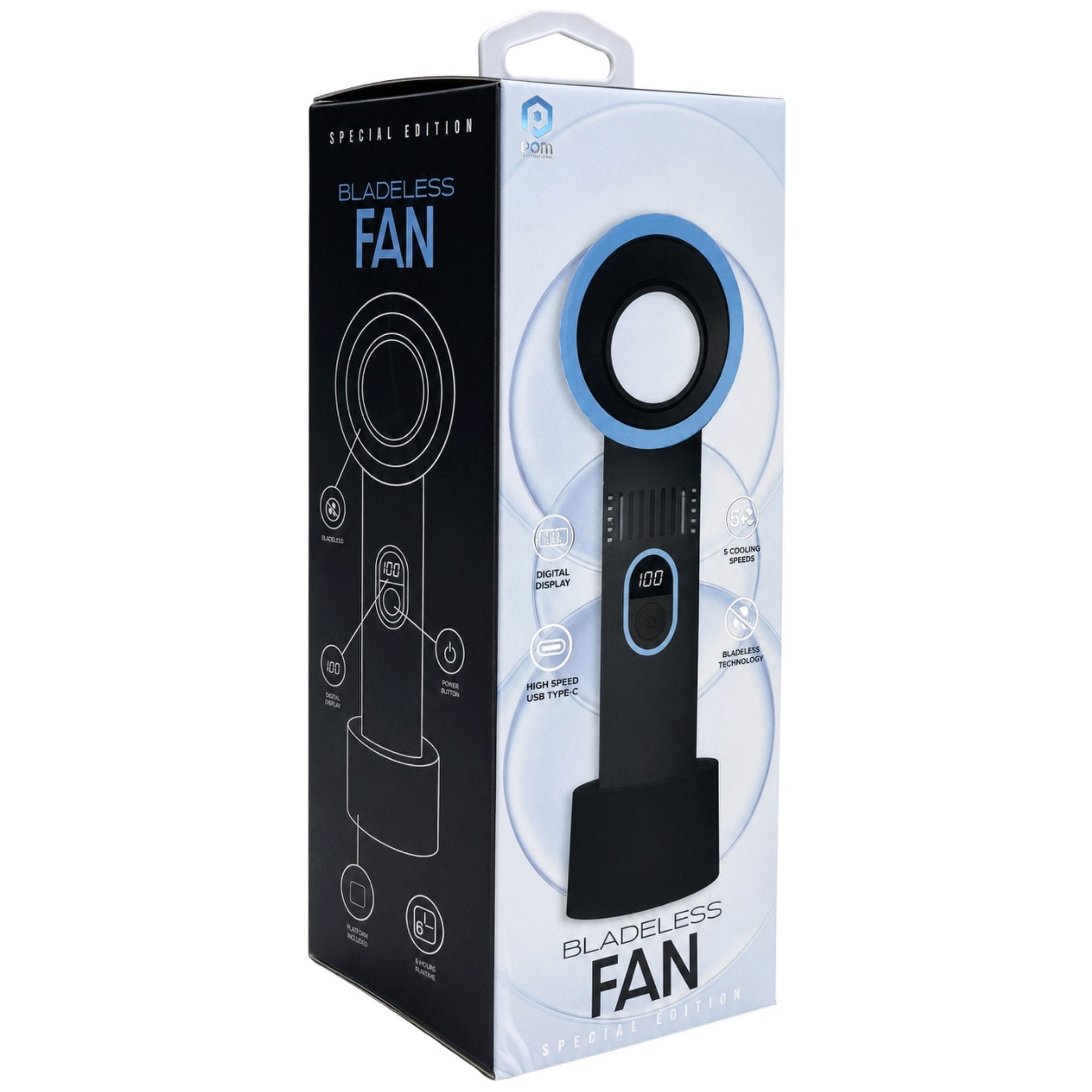 POM Gear 5-Speed Bladeless Fan with Digital Display and Desk Stand in Blue (pack of 6)