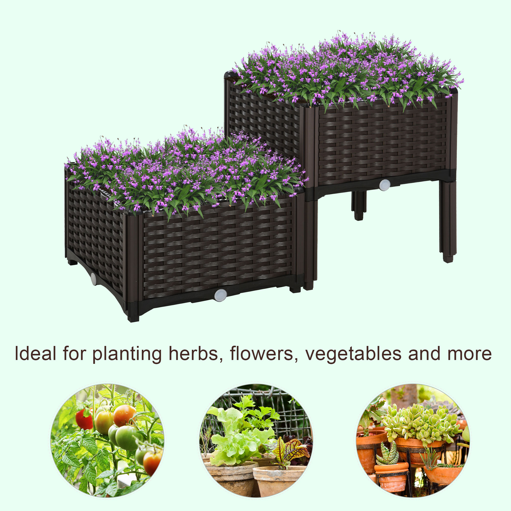 Raised Garden Bed With Legs, Self-Watering Planter Box Raised Bed To Grow Flowers — Brown