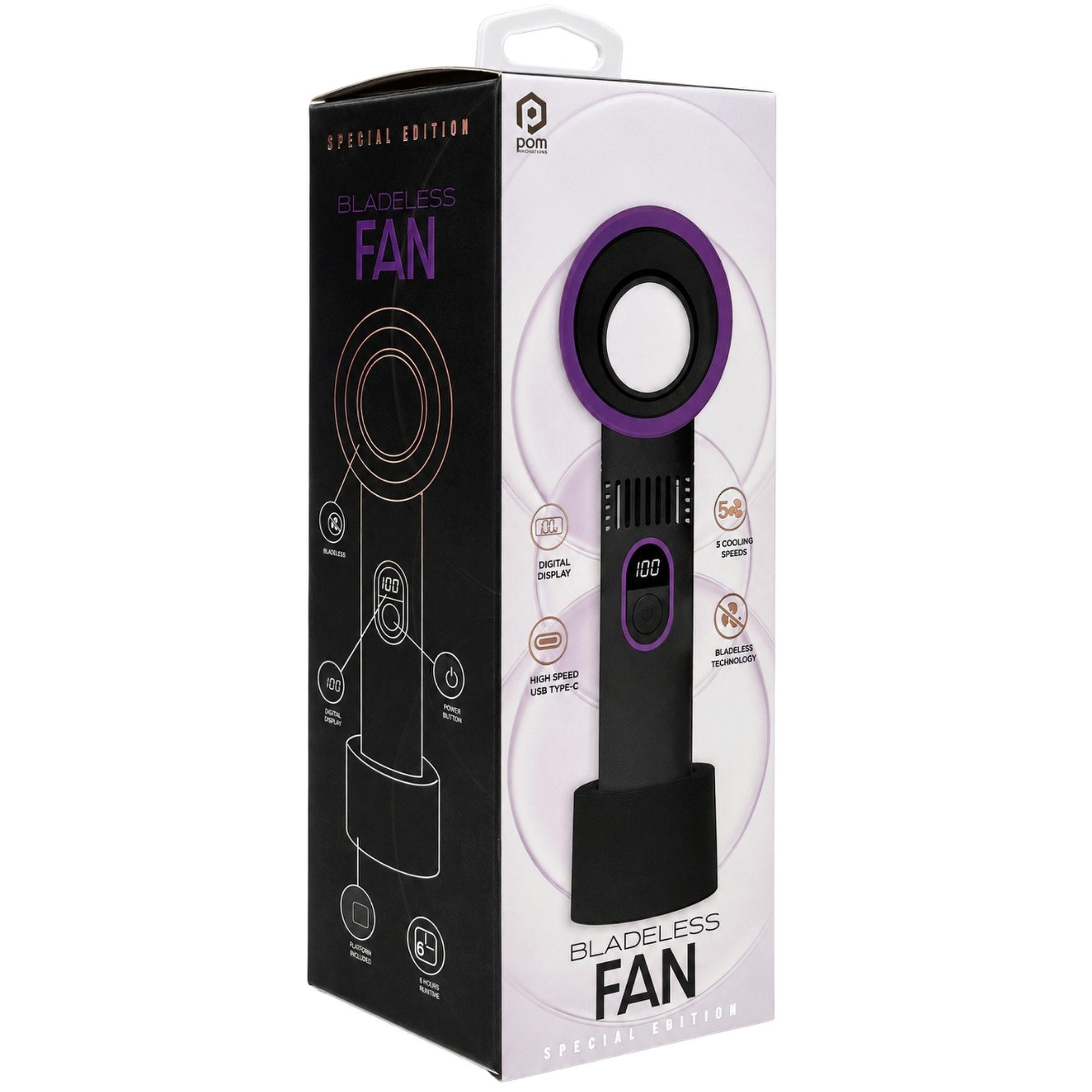 POM Gear 5-Speed Bladeless Fan with Digital Display and Desk Stand in Lavender (pack of 6)