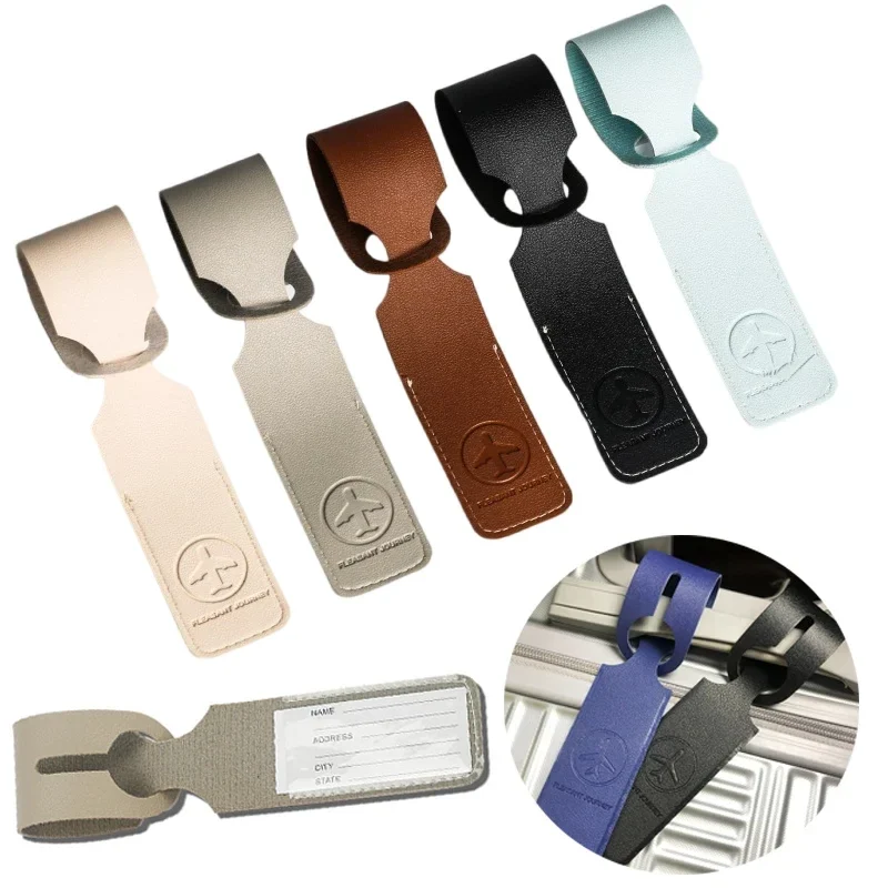Faux leather luggage tag with hidden address card — representative supplier photograph