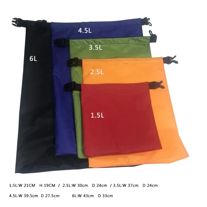 Lightweight dry bag set, 5 sizes from 1.5 to 6 litres