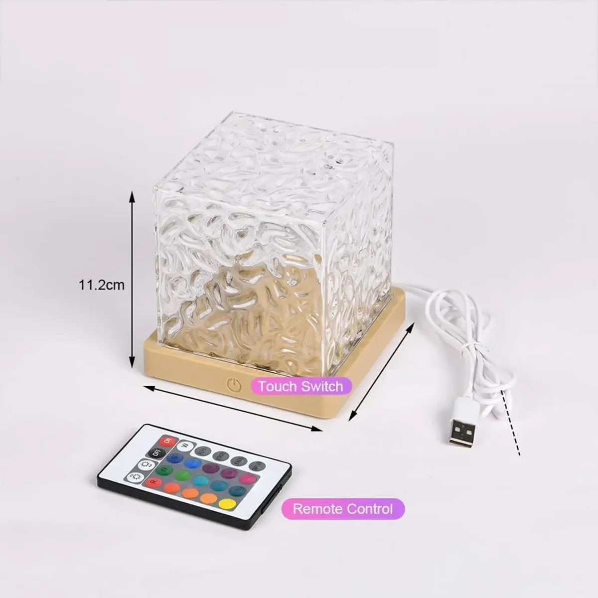 Water ripple cube projector lamp, 16 colours, USB with remote