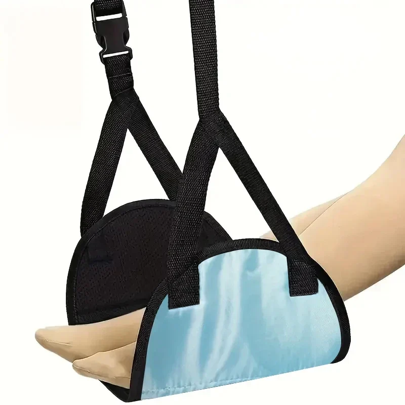 Hanging foot rest hammock for airplane tray tables and desks — representative supplier photograph