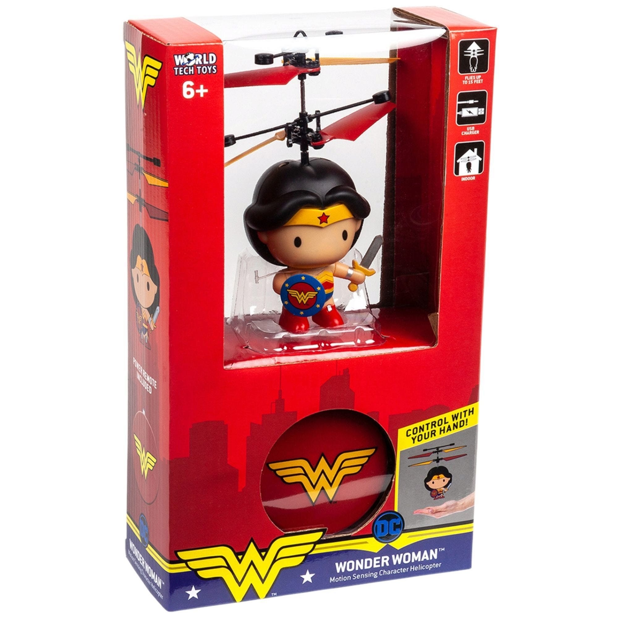 World Tech Toys DC Wonder Woman 3.5 Inch Flying UFO Hand Controlled Helicopter with Remote (pack of 6)