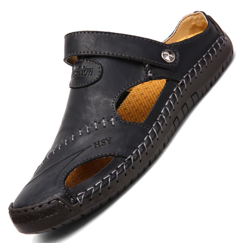 Men's Closed Toe Sandals Summer Adjustable Slides Slippers Fashion Beach Shoes — Black-39