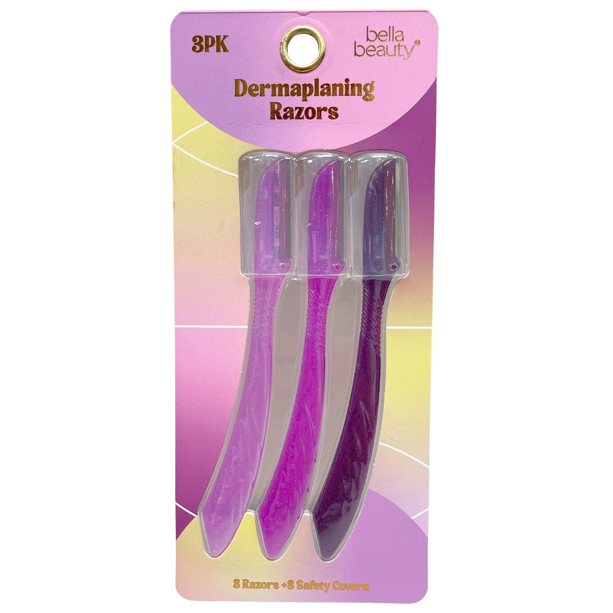 Bulk 28-Pack: Bella Beauty 3 Pack Dermaplaning Razors with Covers in Purple Hues