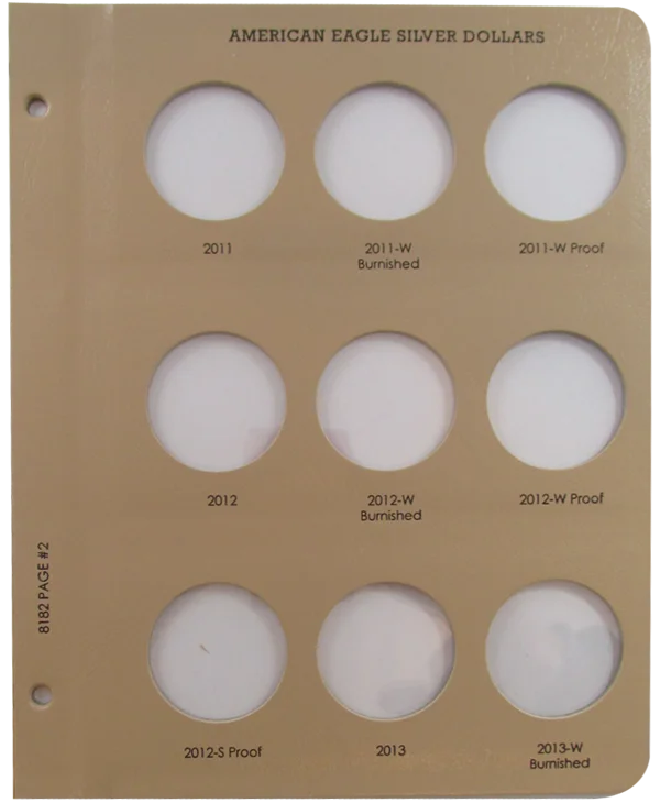 American Eagle Silver Dollars w/Proof Vol 2 Replacement Page 2 2011-2013W Burnished