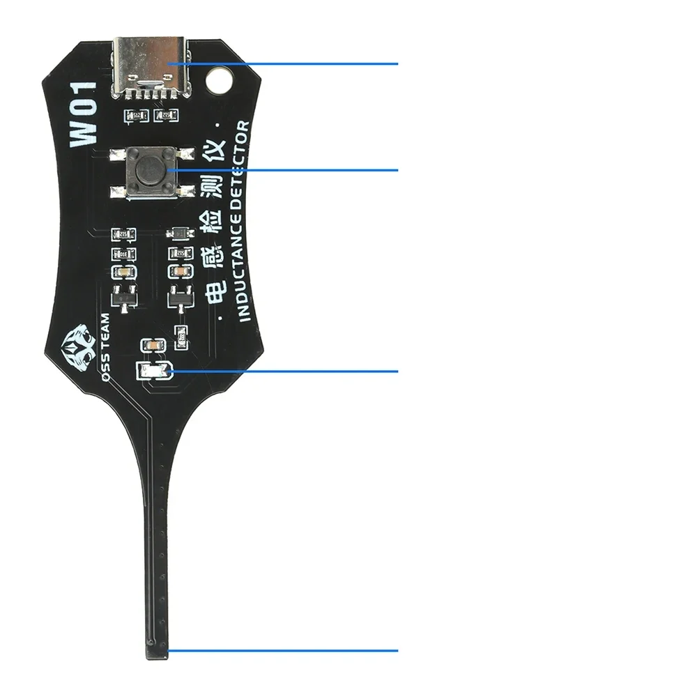 Inductor coil tester probe for phone board repair, USB-C powered — representative supplier photograph