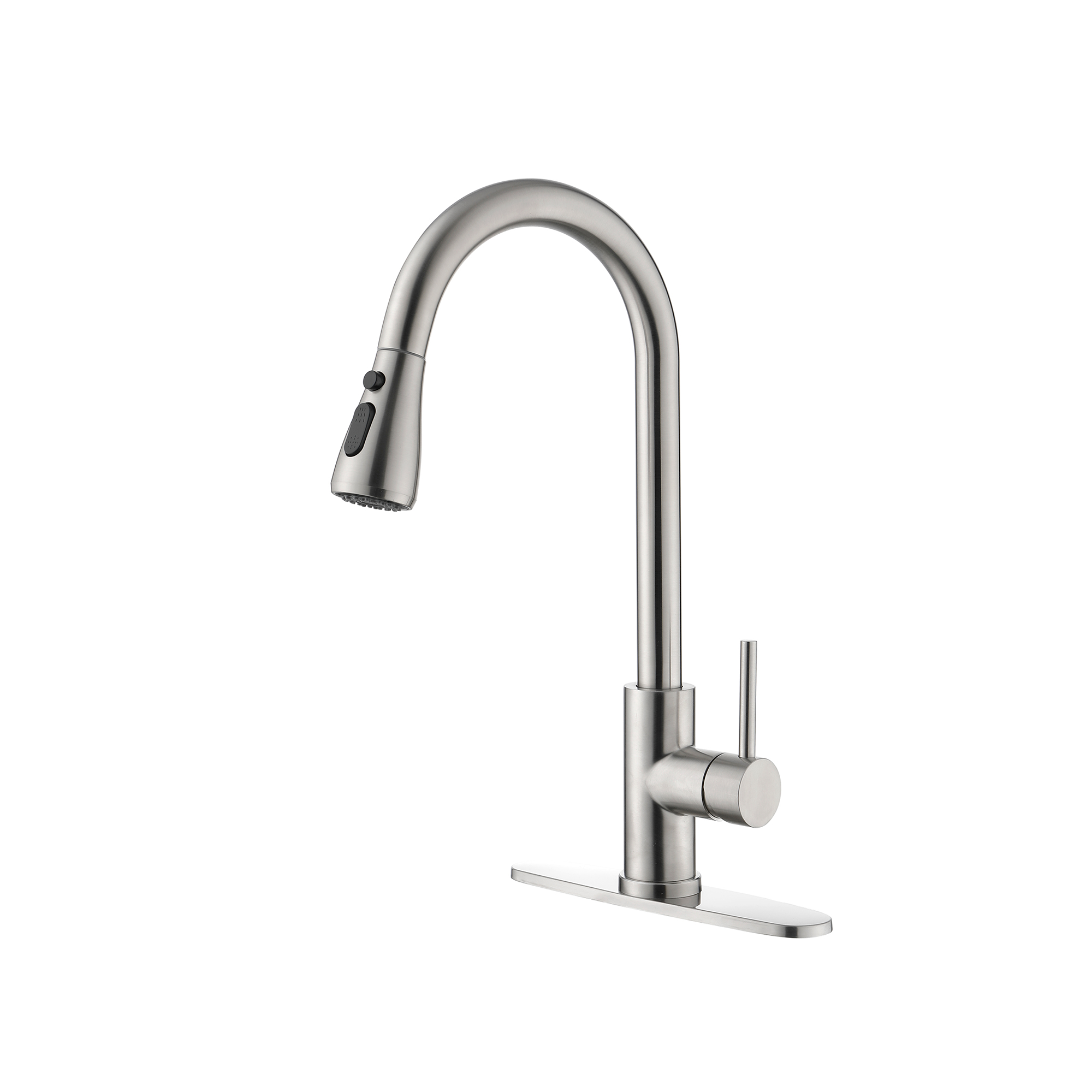 Single Handle High Pull Out Kitchen Faucet, Single-stage Stainless Steel Kitchen Sink Faucet, With Pull Down Spray — Silvery