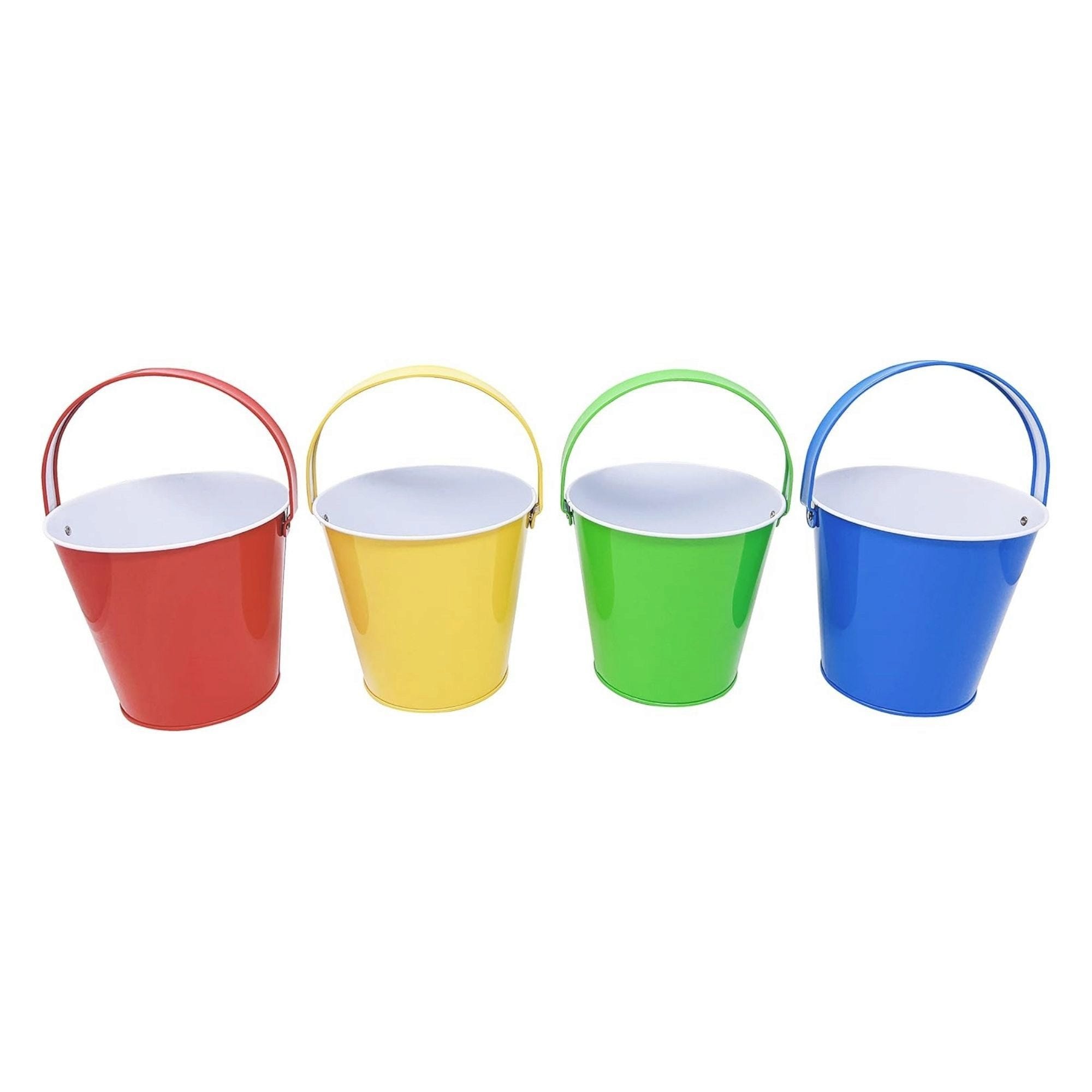 Bulk 24-Pack: 5" x 4.75" Tin Buckets in 4 Assorted Colors