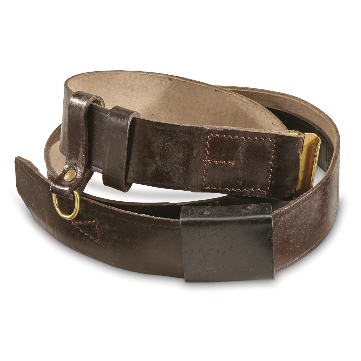 Romanian Military Surplus Leather Belt with Buckle, Used — One size fits most