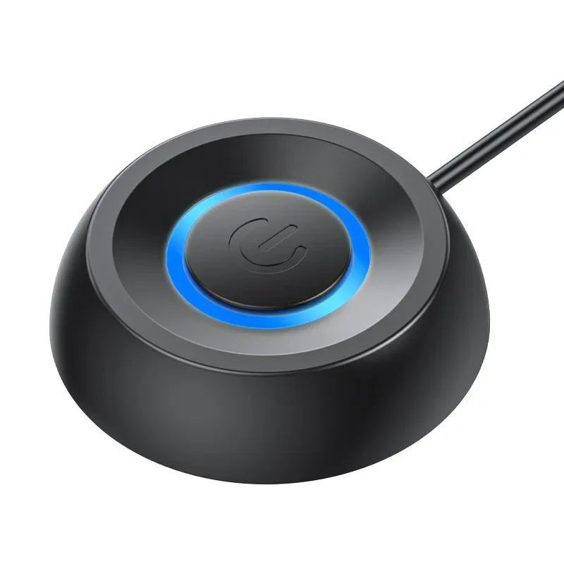 Desktop PC external power button with blue light ring, black — representative supplier photograph