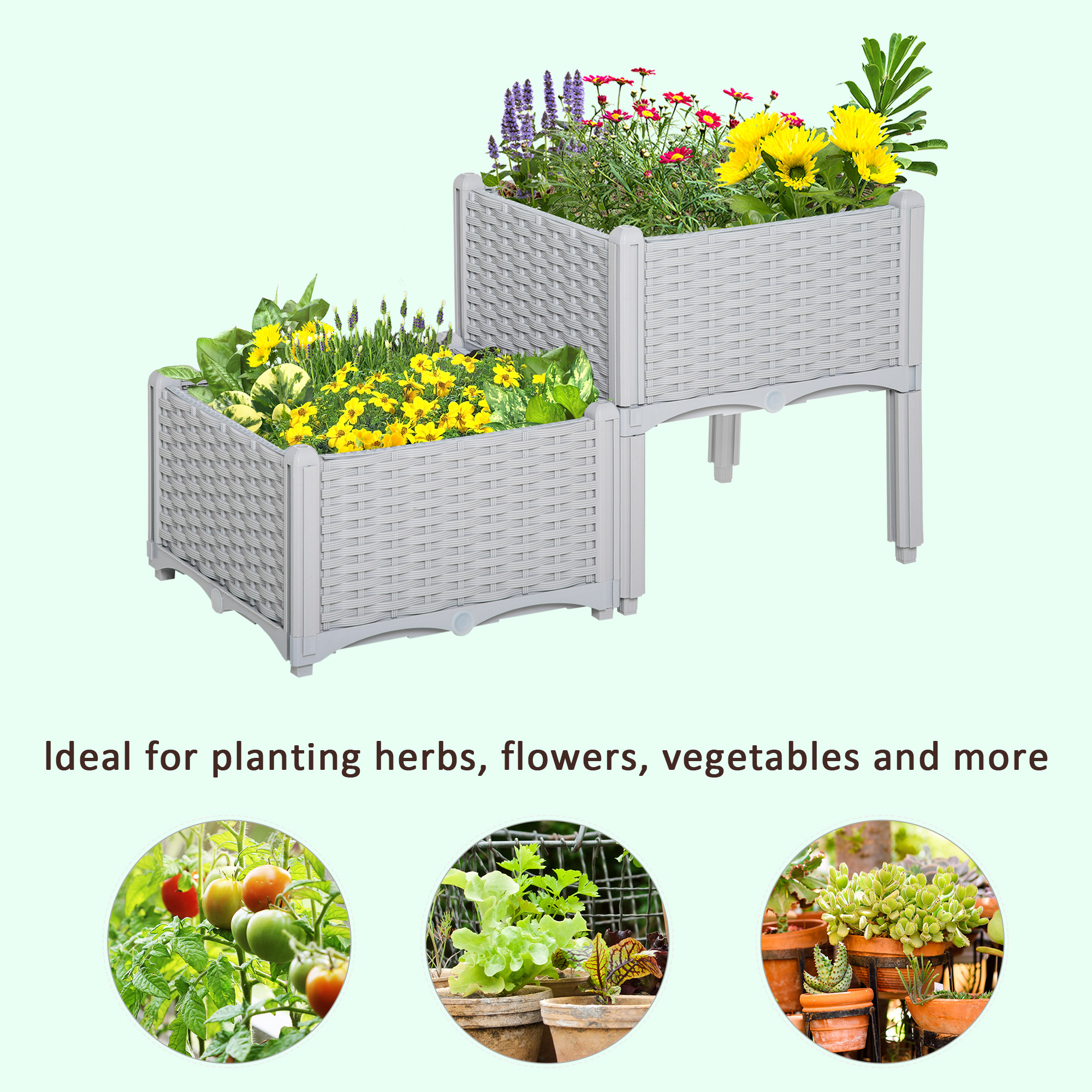2-Piece Raised Garden Bed With Legs, Self-Watering Planter Box Raised Bed To Grow Flowers — Gray