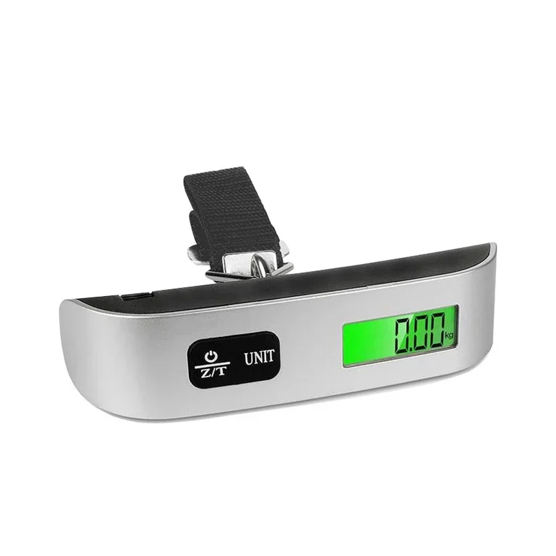Digital hanging luggage scale, 50 kg / 110 lb, backlit display — representative supplier photograph