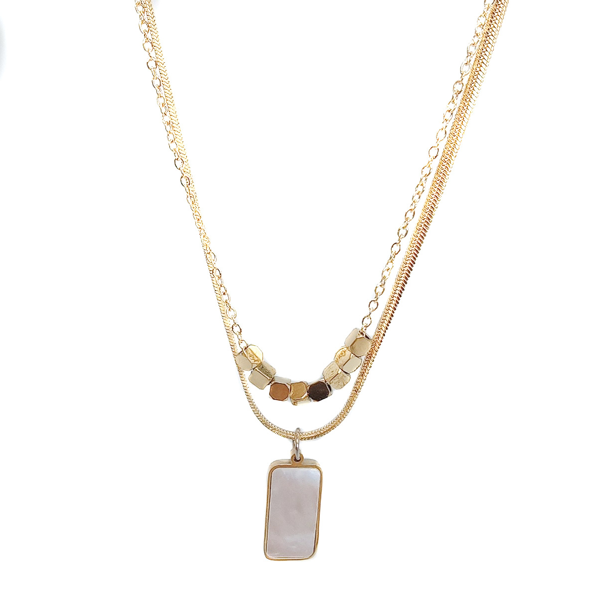 Simple Bafang Lai Cai Necklace Mother Of Pearl Titanium Steel Necklace — Gold