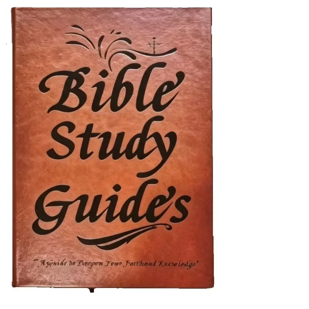 Bible study journal with guided pages, faux-leather hardcover — representative supplier photograph