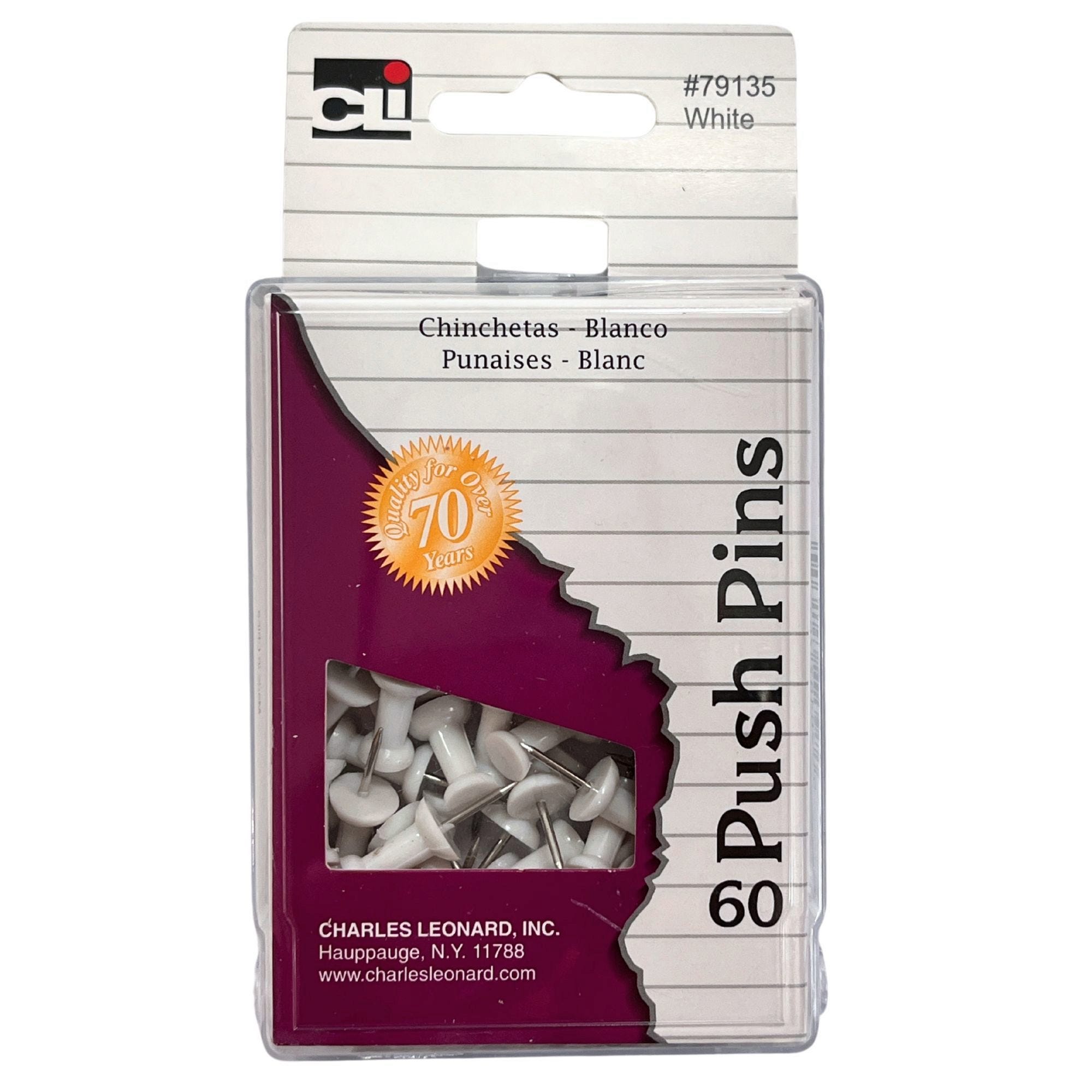 Bulk 30-Pack: Charles Leonard 60 Count white Push Pins