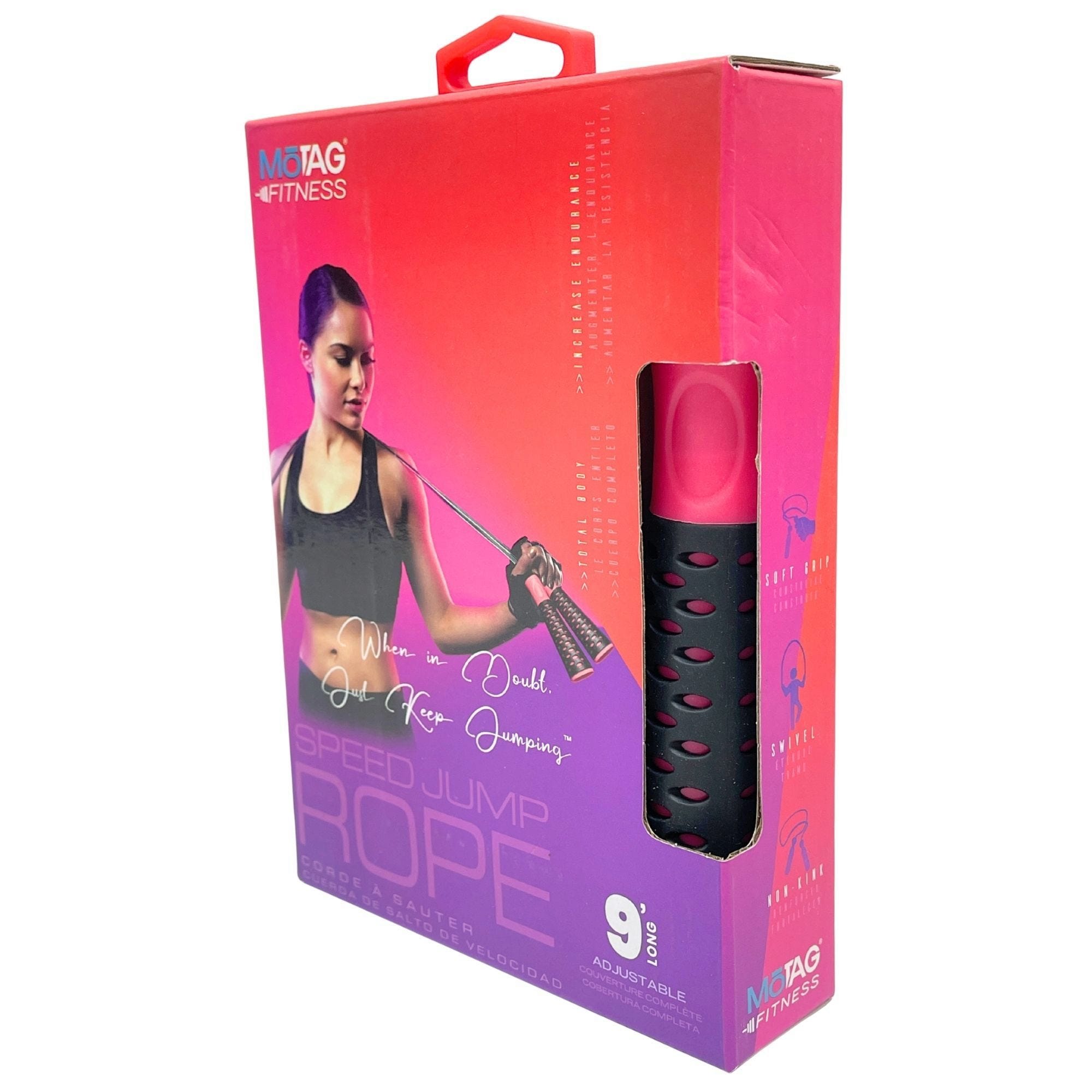 Motag Fitness 9 Foot Adjustable Length Speed Jump Rope in Pink and Black (pack of 9)