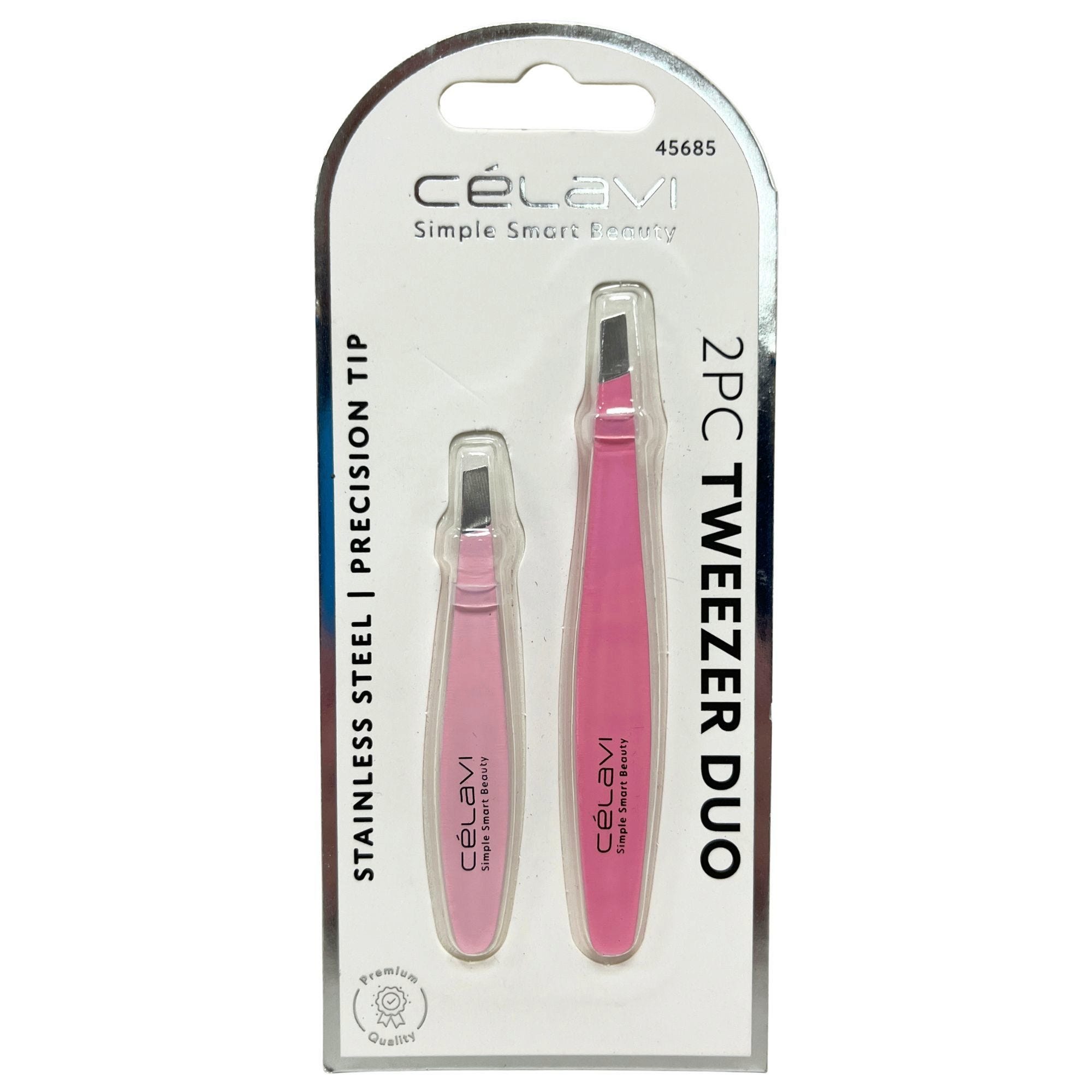 Bulk 24-Pack: Celavi Stainless Steel 2 Piece Precision Tip Tweezer Duo Set