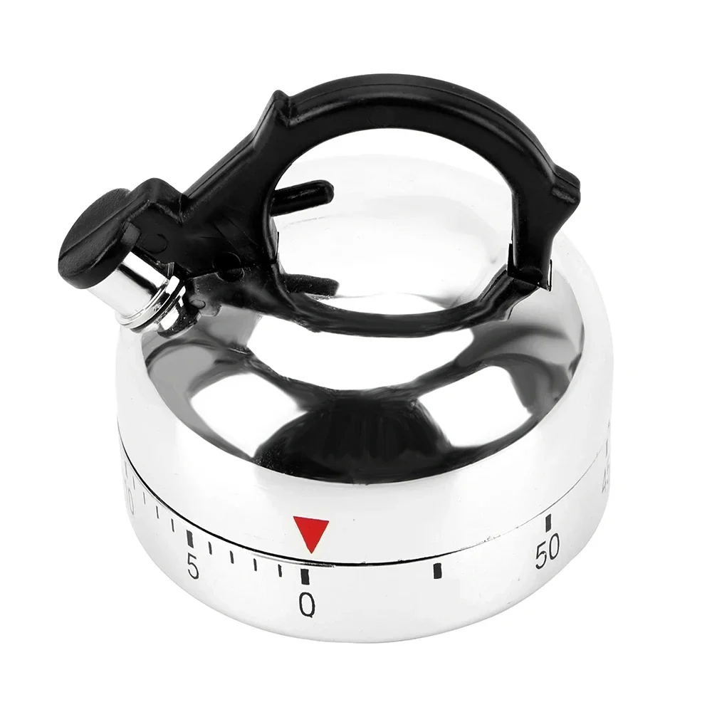 Kettle-shaped mechanical kitchen timer, 60 minutes — representative supplier photograph