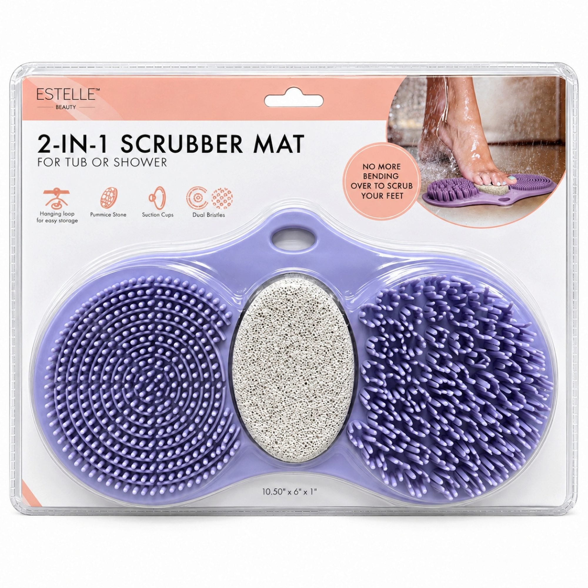 Estelle Beauty 2-in-1 Foot Scrubber Mat with Pumice Stone in Purple (pack of 8)