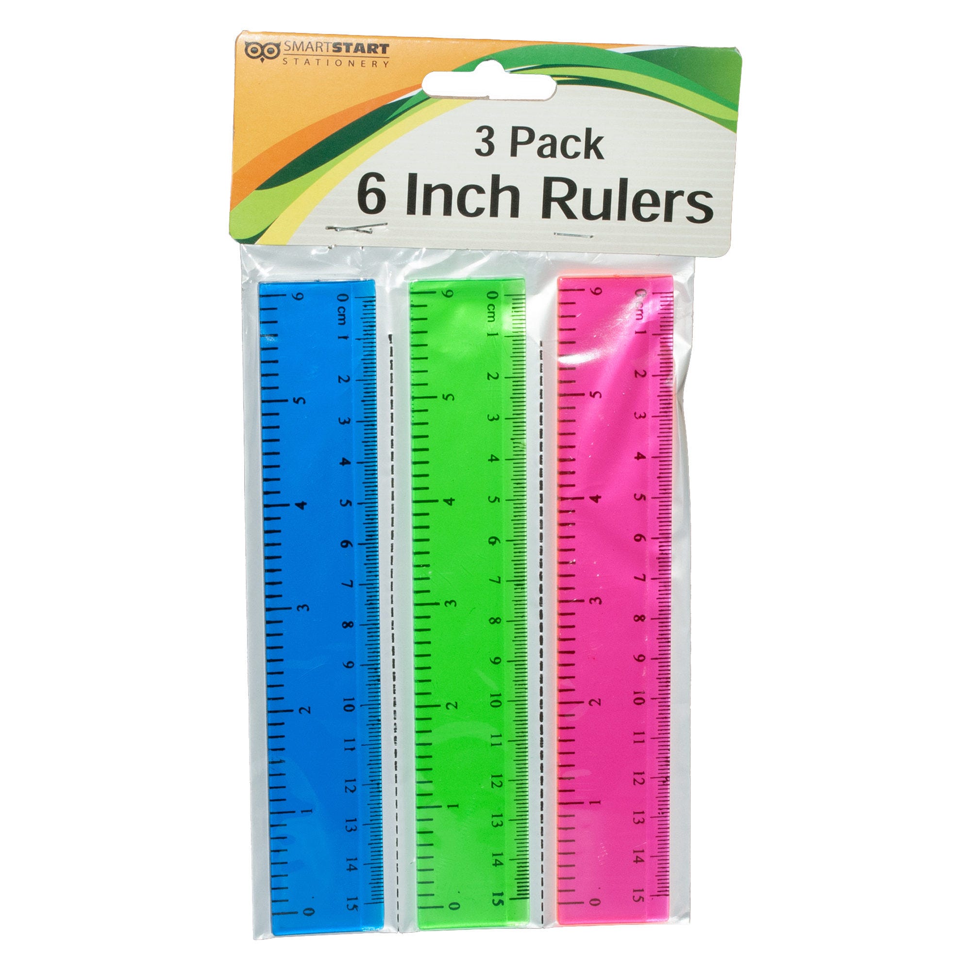 Bulk 48-Pack: 3 Pc 6" Plastic Colored Rulers