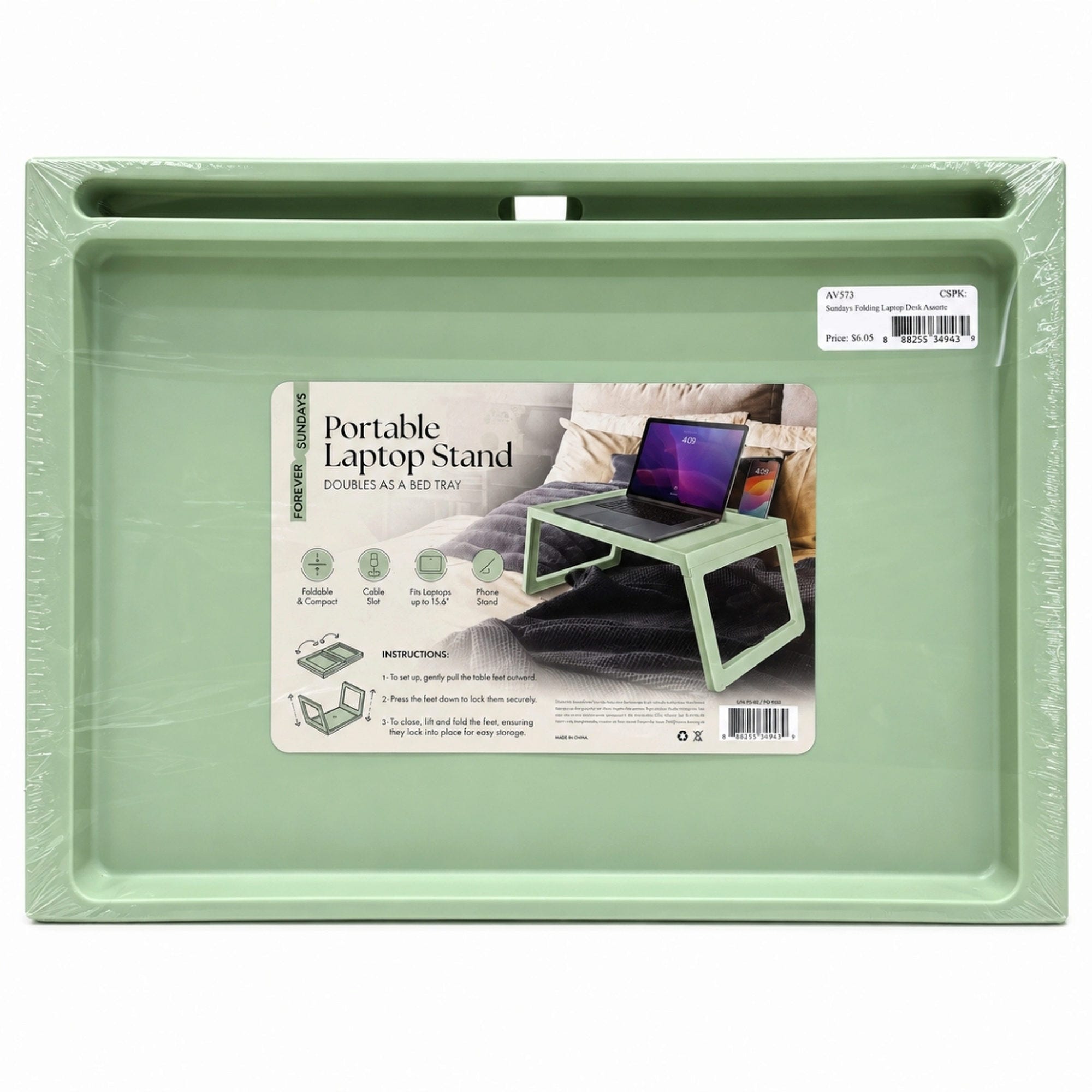 Sundays Folding Laptop Desk Assorted Sage Green and White (pack of 4)