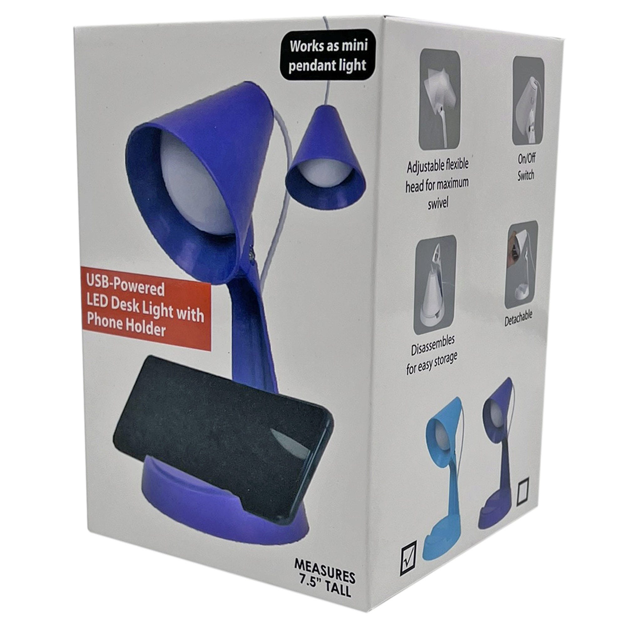 7.5" USB-Powered LED Desk Light with Phone Holder (pack of 8)