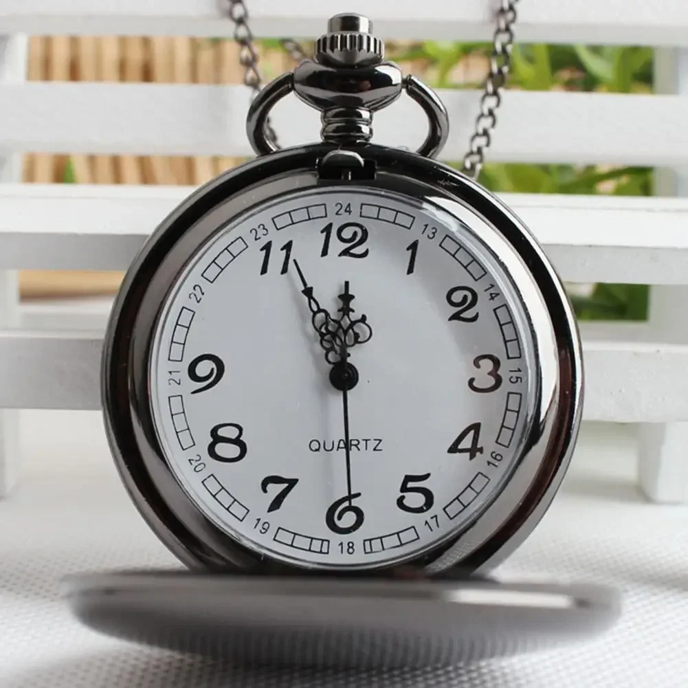 Plain polished quartz pocket watch with chain — representative supplier photograph