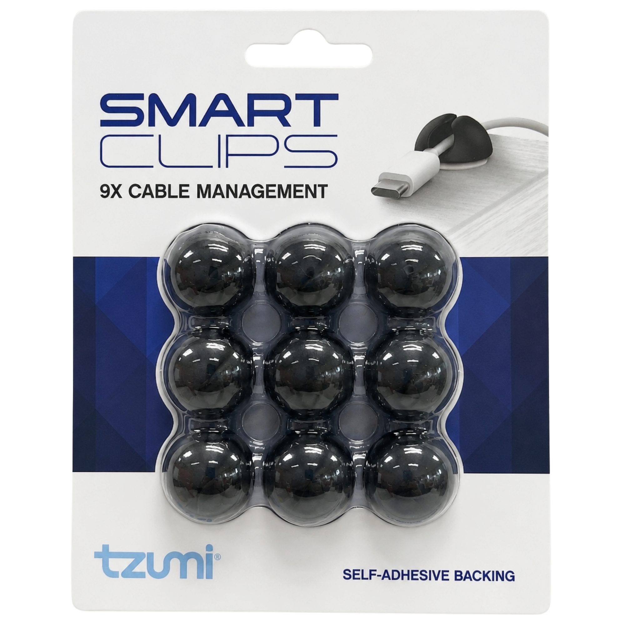 Bulk 20-Pack: Tzumi Smart Clips 9 Pack Self-Adhesive Cable Management Clips
