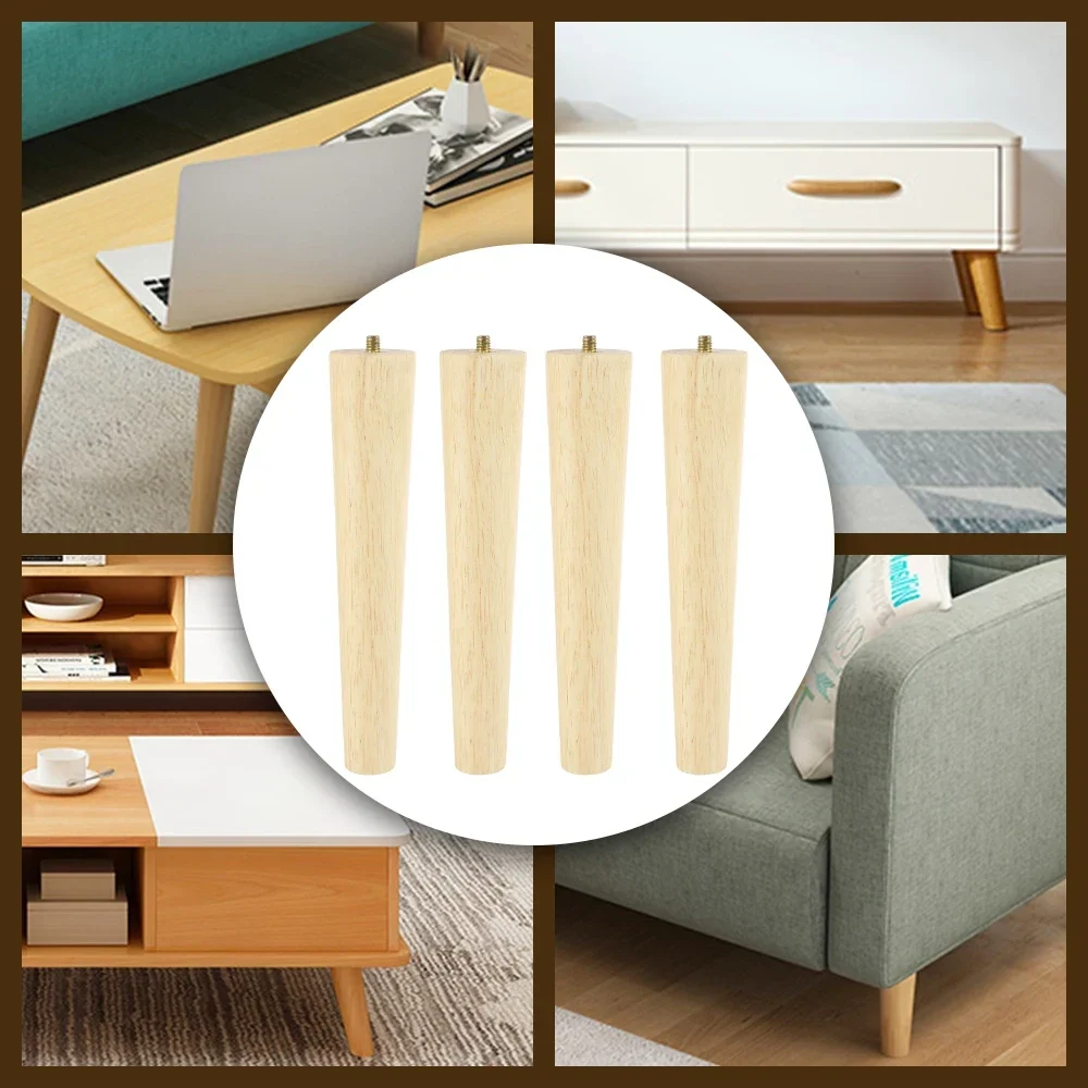 Solid wood furniture legs with mounting plates, set of 4 — representative supplier photograph