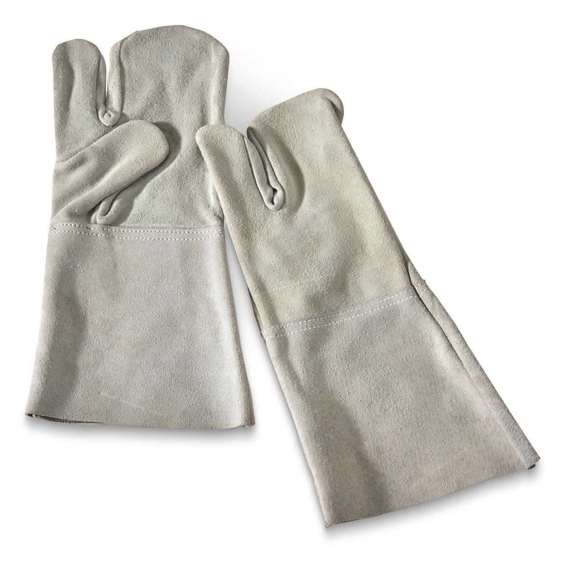 French Military Surplus Leather Chopper Trigger Finger Mittens, 2 Pack, New — One Size Fits Most; two pairs of French suede mitten shells
