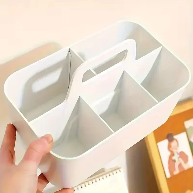 Five-compartment desk caddy with carry handle — representative supplier photograph