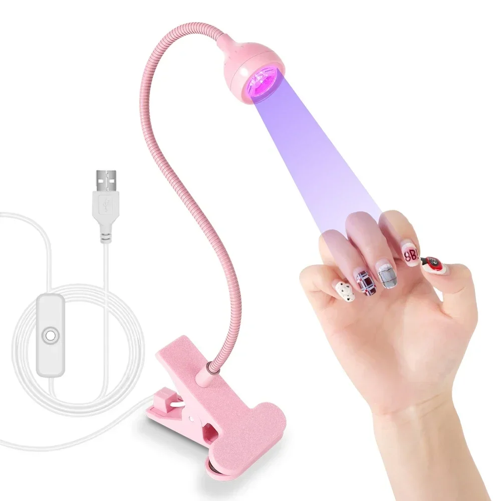 Clip-on USB UV nail lamp with flexible neck — representative supplier photograph