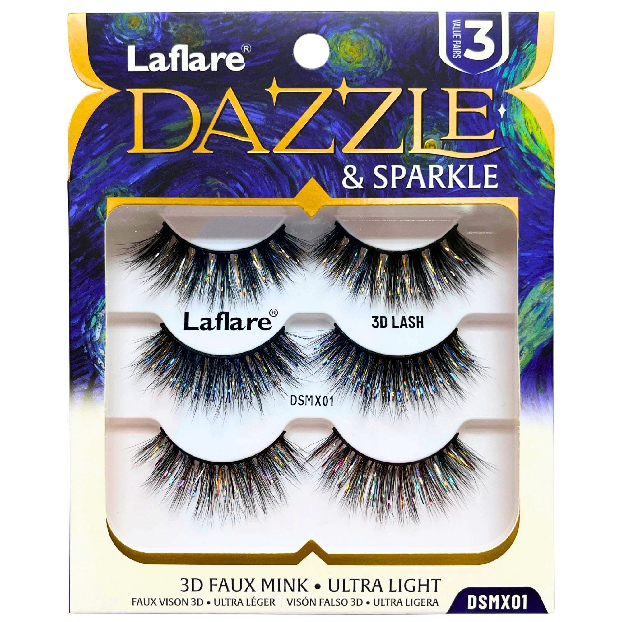 Bulk 40-Pack: LaFlare Dazzle & Sparkle 3D Tinsel Embellished 3 Pack Lashes