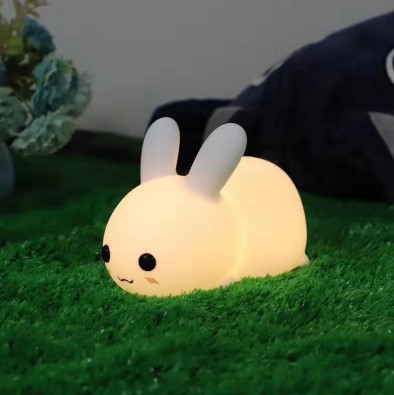 Colorful Rabbit Silicone Night Light Led Cute Charging Jade Rabbit Shooting Light — White-1PC