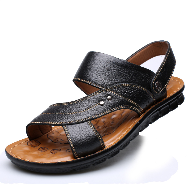 Men Sandals Summer Beach Shoes Adjustable Back Strap Design Slippers Slides — Black-Size40