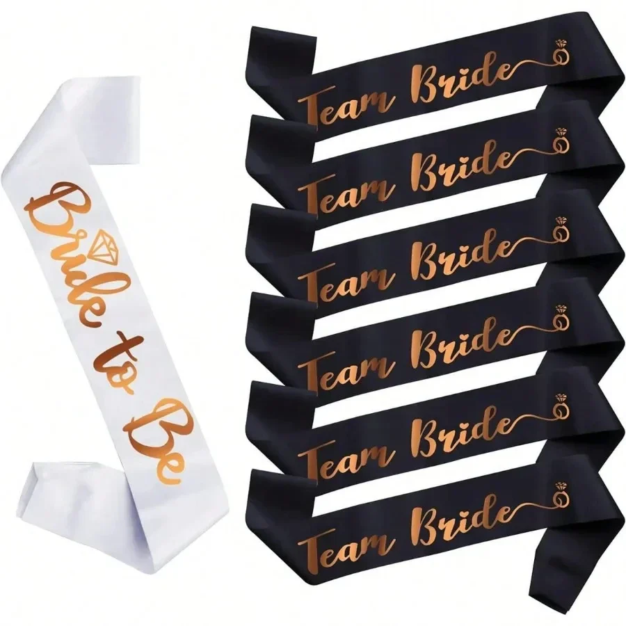 Bachelorette sash set: 1 Bride to Be and 6 Team Bride sashes — representative supplier photograph