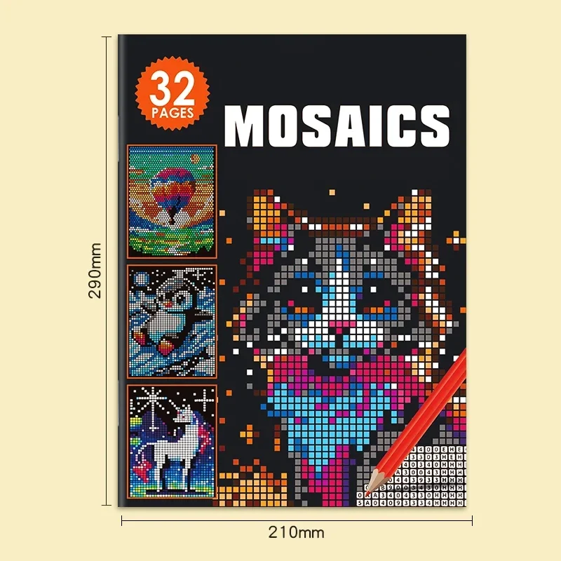 Mosaic colour-by-number book for adults, 32 pages — representative supplier photograph