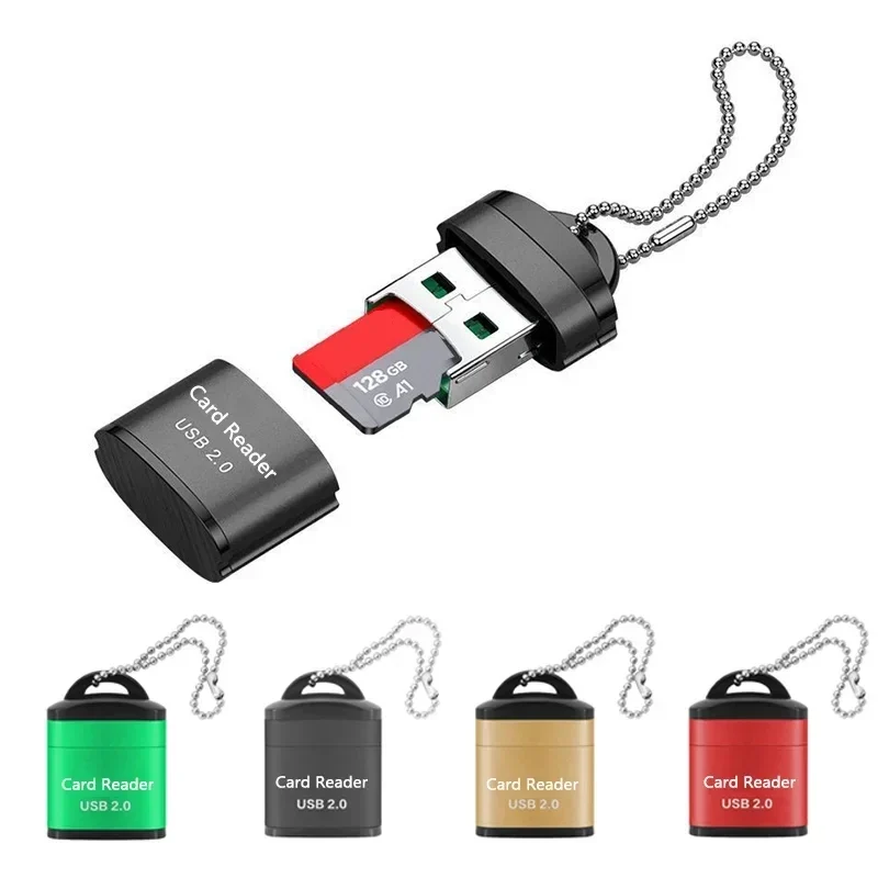 Mini USB 2.0 microSD card reader with key chain — representative supplier photograph