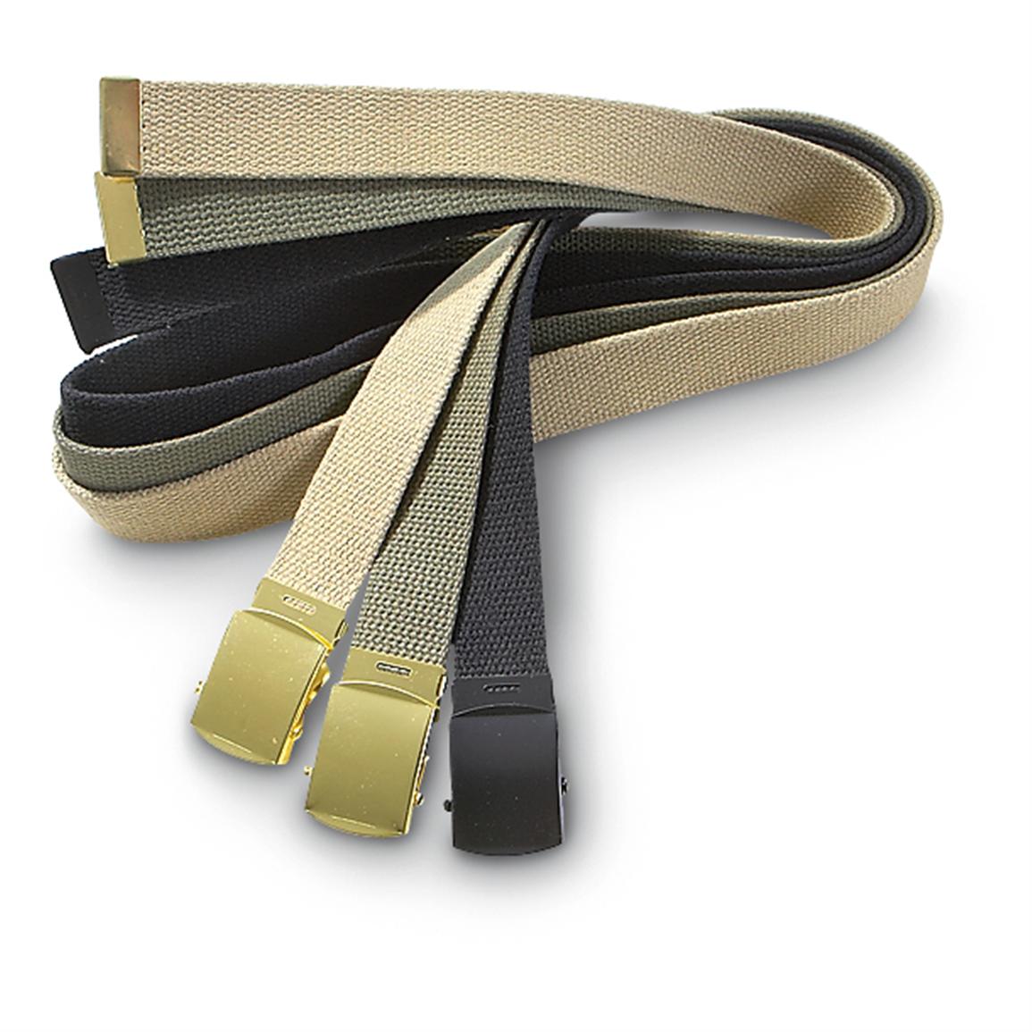 Military Style Web Belts with Roller Buckles, 3 Pack