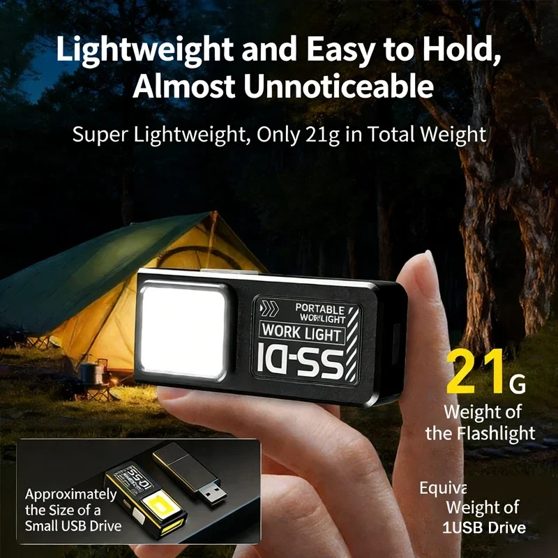 Rechargeable mini COB keychain light, black — representative supplier photograph