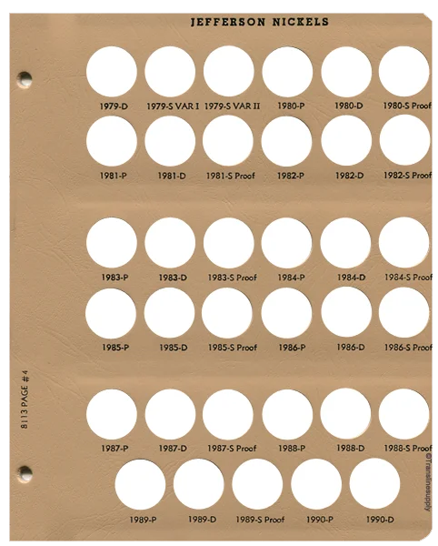 Jefferson Nickels with proof Replacement Page 4 1979-D to 1990-D